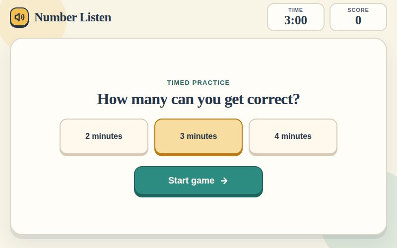 Number Listening Game screenshot