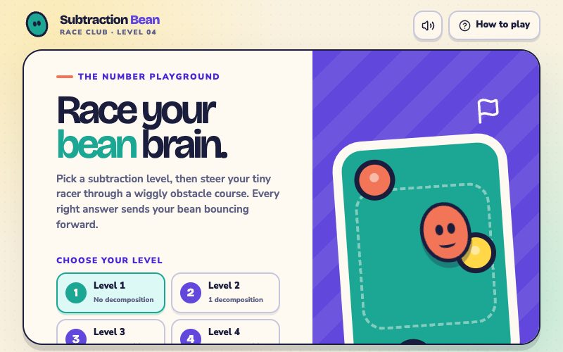 Subtraction Bean Race screenshot